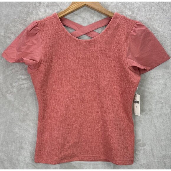 By Anthropologie Lace-Up Flutter Top in Coral Size Small NWT - Picture 7 of 9